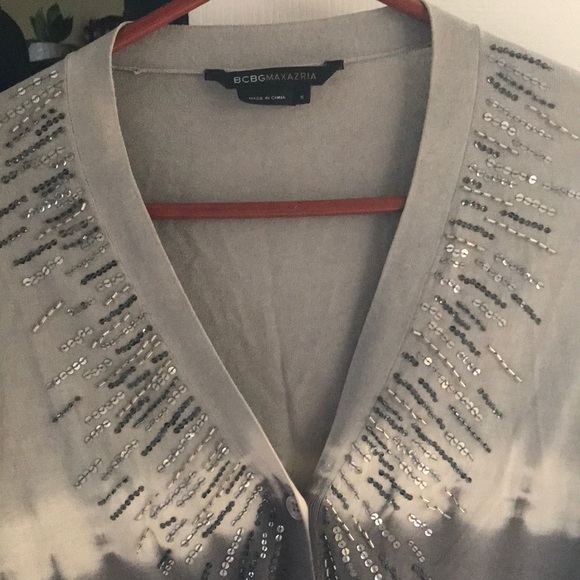 Super soft silk cotton mix ombré sequined v neck cardigan. - Picture 3 of 11